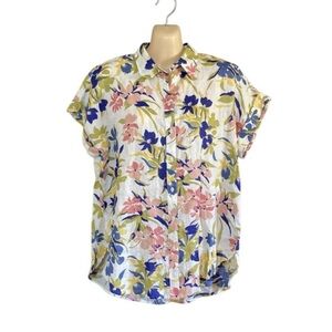 Lauren Ralph Lauren Black Label Floral Linen Button Up Blouse Medium NWT